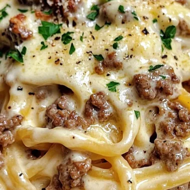 Creamy Beef Linguine with Cheesy Garlic Butter Alfredo