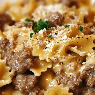 Creamy Garlic Beef and Bowtie Pasta