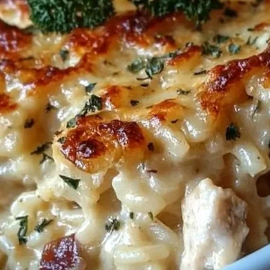 Creamy Dump-and-Bake Chicken Alfredo Rice Casserole