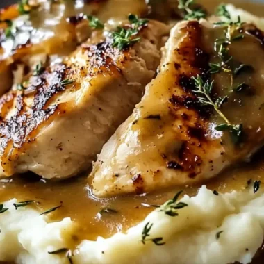 Easy Chicken with Garlic Gravy and Cheesy Mashed Potatoes