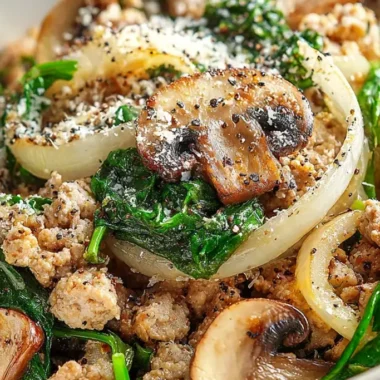 Quick One-Pan Ground Turkey, Spinach, and Mushroom Skillet