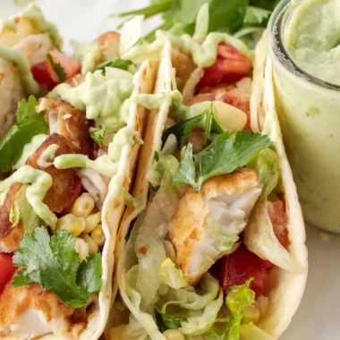 Cod Fish Tacos with Creamy Avocado Sauce