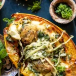 Garlic Butter Chicken Meatball Stuffed Spaghetti Squash