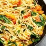 Garlic Butter Pasta with Spinach and Tomatoes