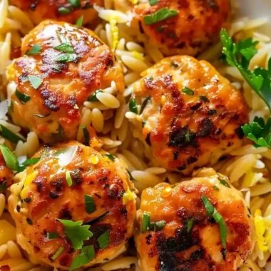 Greek Chicken Meatballs with Lemon Orzo