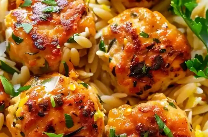 Greek Chicken Meatballs with Lemon Orzo