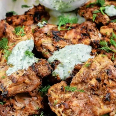 Mediterranean Grilled Chicken Thighs with Herby Yogurt Sauce