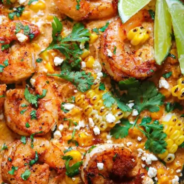 Creamy Mexican Street Corn and Shrimp Skillet
