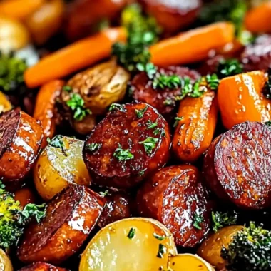 One-Pan Honey Garlic Beef Sausage and Roasted Vegetables