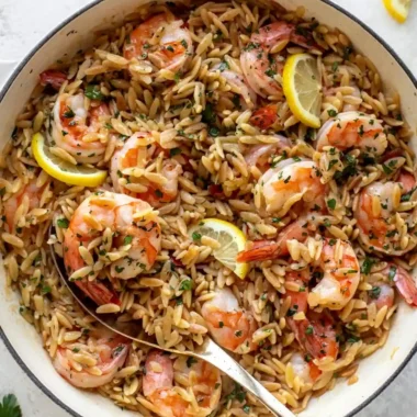 One Pot Garlic Butter Shrimp and Orzo
