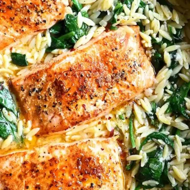 One-Pan Lemon Salmon and Orzo Dinner