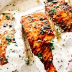 Pan Seared Salmon with Lemon Garlic Cream Sauce