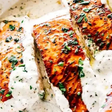 Pan Seared Salmon with Lemon Garlic Cream Sauce