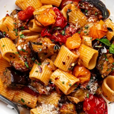 Roasted Eggplant and Fresh Tomato Pasta