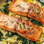 30-Minute Seared Salmon with Lemon Orzo
