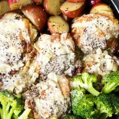 Crockpot Creamy Garlic Chicken with Potatoes and Broccoli
