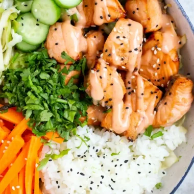 Spicy Baked Salmon Bowl with Cabbage Slaw