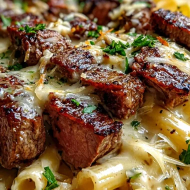 Steak and Creamy Garlic Parmesan Pasta