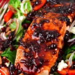 Strawberry Balsamic Glazed Baked Salmon Salad