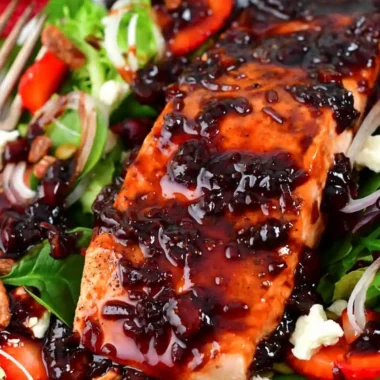 Strawberry Balsamic Glazed Baked Salmon Salad