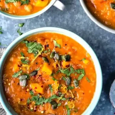 Hearty Sweet Potato, Red Lentil and Chickpea Soup