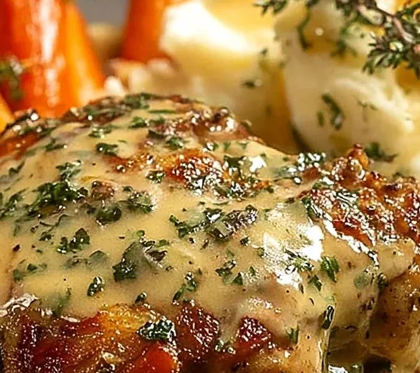 Creamy Herb Chicken with Mashed Potatoes and Glazed Carrots