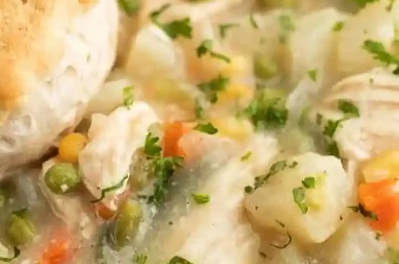 Creamy Slow Cooker Chicken Pot Pie with Biscuits