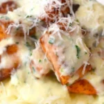 Air Fryer Salmon Bites with Creamy Parmesan Sauce