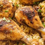 One-Pot Baked Chicken Legs and Savory Rice