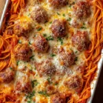 Cheesy Baked Spaghetti and Meatballs