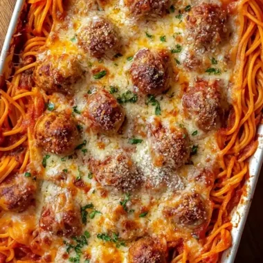Cheesy Baked Spaghetti and Meatballs
