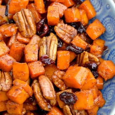 Cinnamon-Glazed Butternut Squash with Toasted Pecans and Cranberries
