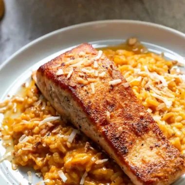 Coconut Curry Risotto with Crispy Salmon
