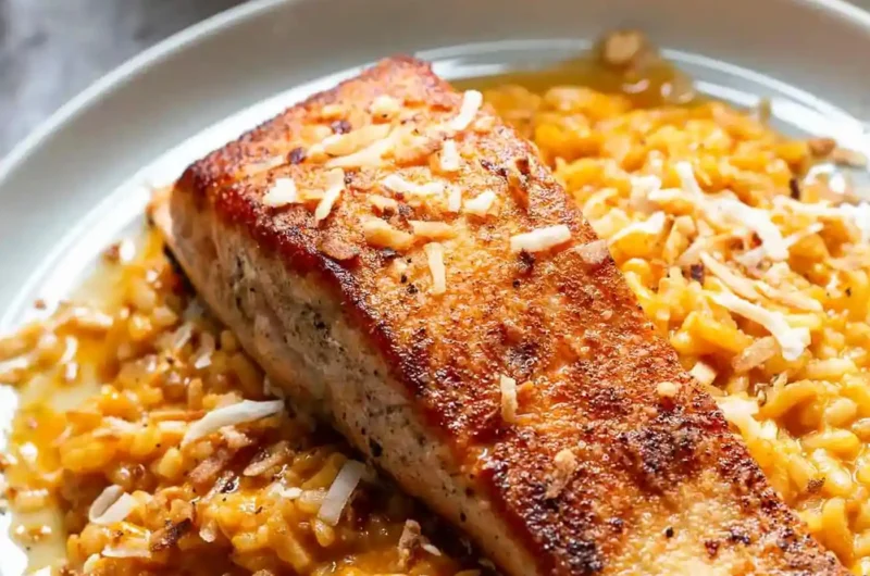 Coconut Curry Risotto with Crispy Salmon