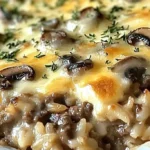Creamy Beef and Mushroom Rice Bake