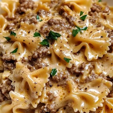 Savory Garlic Beef and Parmesan Bowtie Pasta