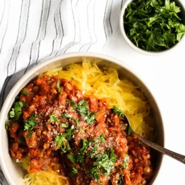 Plant-Based Lentil Bolognese with Roasted Spaghetti Squash