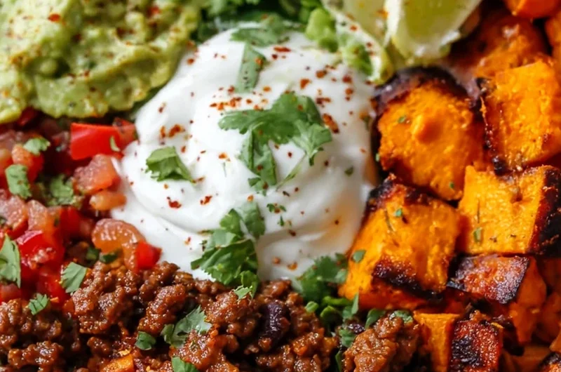 Savory Sweet Potato and Beef Taco Bowls