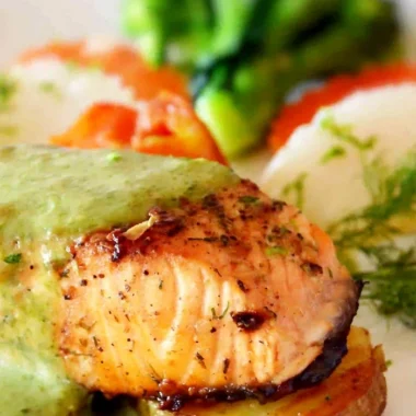 Pan-Seared Salmon with Creamy Avocado Sauce