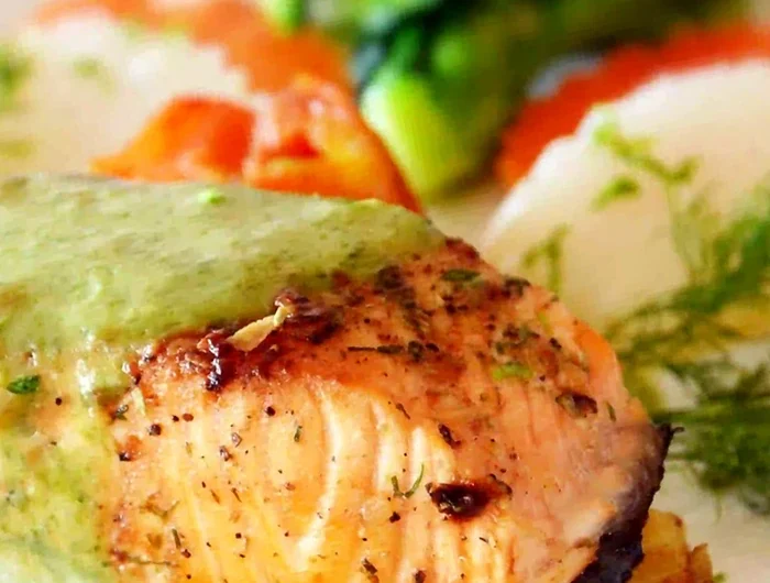 Pan-Seared Salmon with Creamy Avocado Sauce