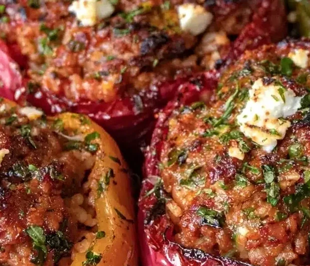 Greek-Style Beef and Rice Stuffed Bell Peppers