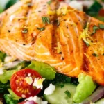 Grilled Salmon Salad with Lemon Basil Dressing