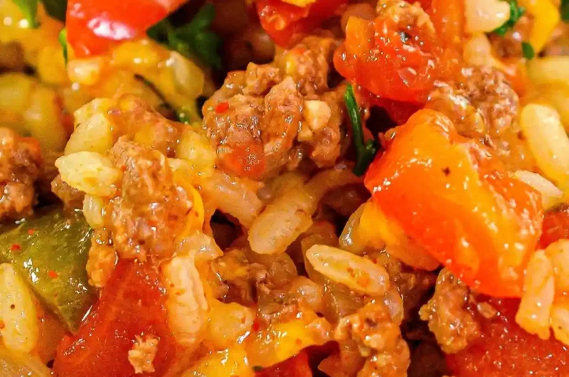 Cheesy Ground Beef and Pepper Skillet