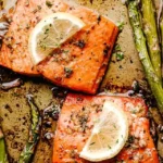 Lemon Garlic Baked Sockeye Salmon with Asparagus