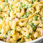 Creamy Macaroni Salad with Turkey Ham and Peas