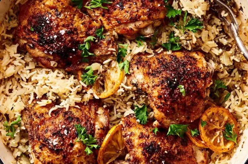 One Pan Greek Chicken and Lemon Rice