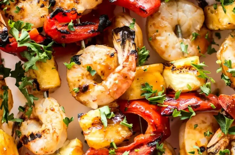 Honey BBQ Grilled Pineapple Shrimp Skewers