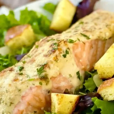 Creamy Roasted Salmon with Caesar-Inspired Topping