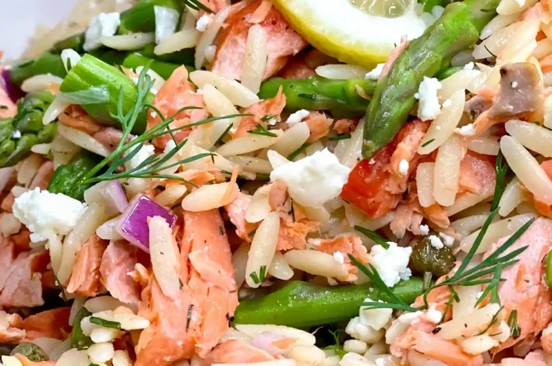 Salmon, Asparagus, and Dill Orzo Salad with Lemon Pepper Vinaigrette