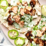 Spicy Salmon Tacos with Jalapeno Cilantro Slaw
